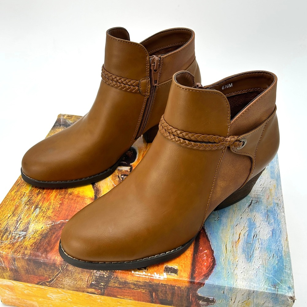 Womens Ankle Booties Bella Vita Audrina Size 6.5 Tan Block Heel Ankle Boots NEW - Picture 7 of 8